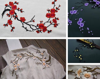 Plum Blossom Embroidered Appliques,iron-on Embroidered Flowers,Patches For Dress Supplies,lace applique crafts,lace flower(83-13)