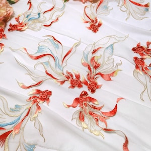 1 paio di toppe ricamate a forma di pesce rosso da cucire, per abiti, Hanfu cinese, copricapo per bambole 190-20