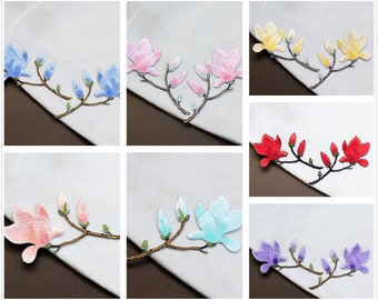 1 Pcs Iron-on Magnolia pattren Lace Appliques,Embroidered Flowers,Patches For Wedding Supplies,Bridal Hair Flower,Headpiece(168-127)