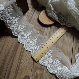 Width 2.44 inches white lace trim,flowers embroidered lace,floral lace trim for bridal veil,scalloped trim lace for DIY dress(97-2)