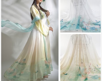 Tissu en mousseline de soie de 1 mètre de largeur, 59,05 pouces, tissu à changement progressif, pour robe DIY, pour cosplay, pour hanfu chinois, tissu Lolita (223-4)