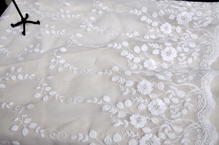 Width 51.18 Inches Milk White Lace Fabricflowers Embroidered - Etsy