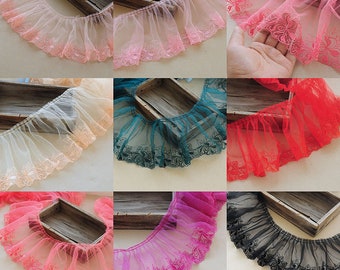 1 yard Width 5.9 inches flower tulle lace trim,Embroidery wrinkle mesh lace trim,lace for DIY dress,for child(95-251)