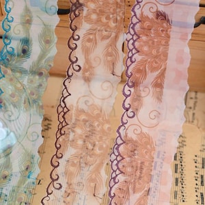Width 1.96 inches feather print tulle lace trim,3 oclors flower embroidered lace,floral lace trim for bridal veil,lace for DIY dress(52-199)