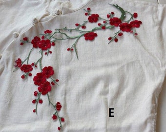 Opstrijkbare pruimenbloesem geborduurde appliqués,zelfklevende geborduurde bloemen,patches voor kledingbenodigdheden (83-13)