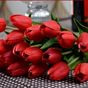 10 pcs Tulipani artificiali di seta ,Rosso/Bianco/Borgogna/Fiori gialli,Bouquet della damigella d'onore,Festa nuziale,Forniture floreali decoro(122-18)