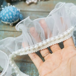 Width 2.55 inches fashion Beaded lace trim with pearl,ivory organza beaded lace for DIY dress (249-25)