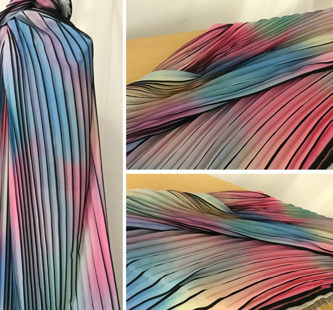 Width 59.05'' rainbow wrinkle fabriccolorful Chiffon | Etsy