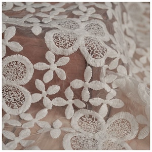 0.5 yard Ivory/black wedding lace fabric,flowers embroidered lace,Cotton floral lace trim,3D lace fabric,lace for DIY dress,125CM(3-29)