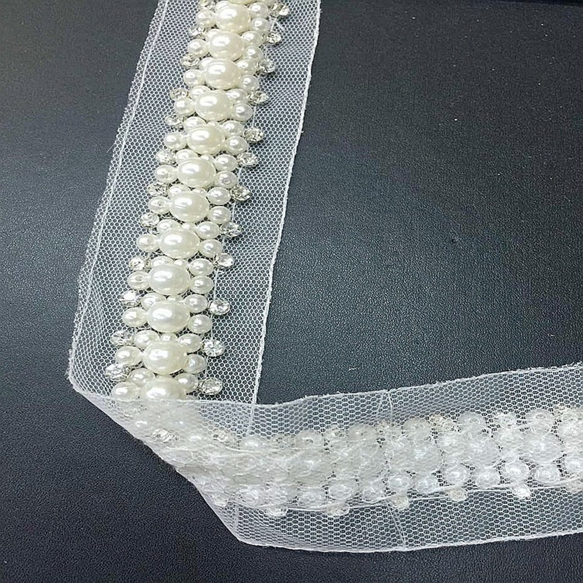Width 1.57 Inches Beaded Lace Trim With Rhinestone Bead Pearl Etsy