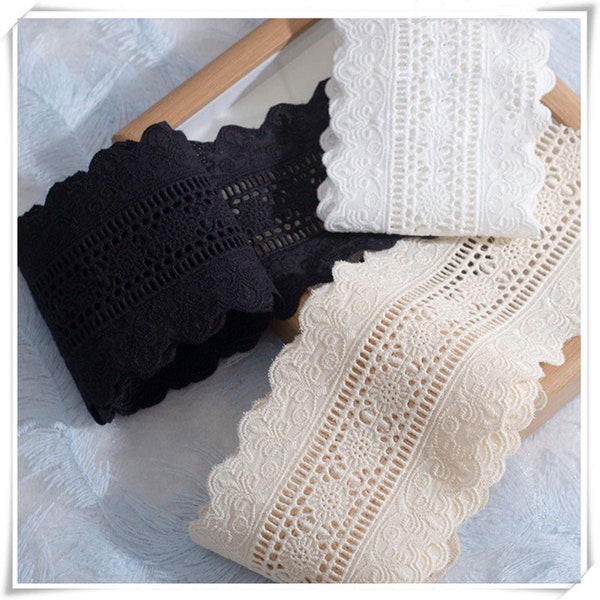 ivory/beige/balck Width 3.54 inches lace trim,double side wavy cotton lace,lace for DIY dress(104-232)