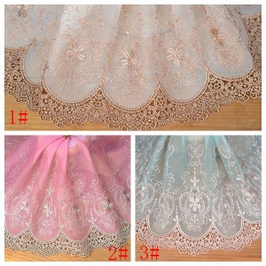 Width 7.28 inches lace trim,3 colors flowers embroidered lace,floral lace trim for bridal veil,scalloped trim lace for DIY dress(52-128)
