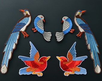 Apliques bordados de hierro, pájaro bordado adhesivo, parches para suministros de vestido, flor de pelo de hierro, cabeza (83-22)