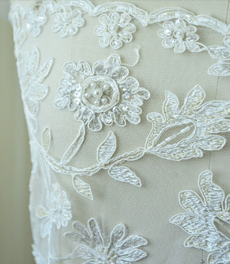 0.5 meter Width 59.05 inches ivory wedding lace fabric,Beaded embroidered lace,floral 3D lace fabric with Sequins 144-6