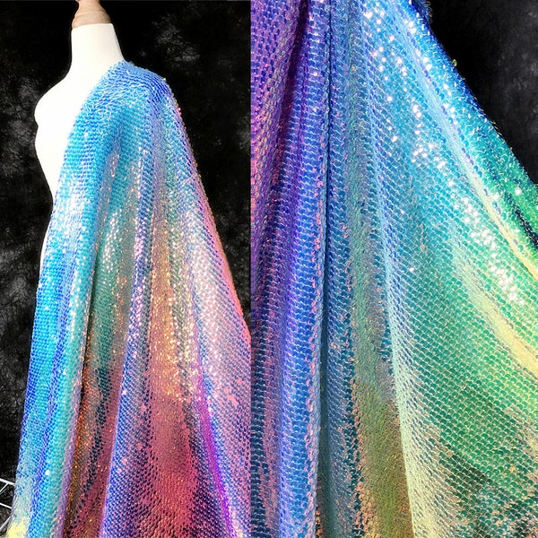 0.5 meter Width 51.18'' rainbow gradient fish scale sequin fabric,fabric for DIY dress(247-72)