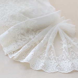 Width 12.99 inches ivory lace trim,flowers embroidered lace,floral lace trim for bridal veil,lace for DIY dress(95-156)