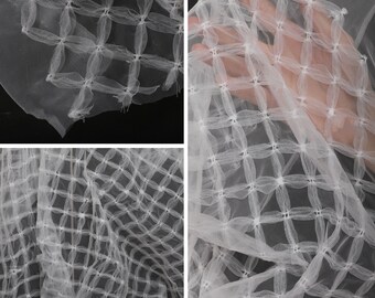 Width 57.08 inches white organza check lace fabric,lace fabric for DIY dress(242-5)