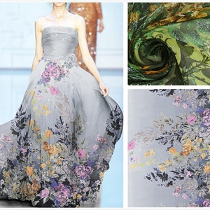 Tessuto in chiffon di seta floreale lungo 0,5 metri, tessuto alla moda, tessuto artigianale con stampa floreale, per abiti, per pantaloni harem 250-3
