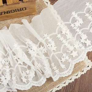 Width 7.09 inches lace trim,flowers embroidered lace,floral lace trim for bridal veil,scalloped trim lace for DIY dress(104-7)