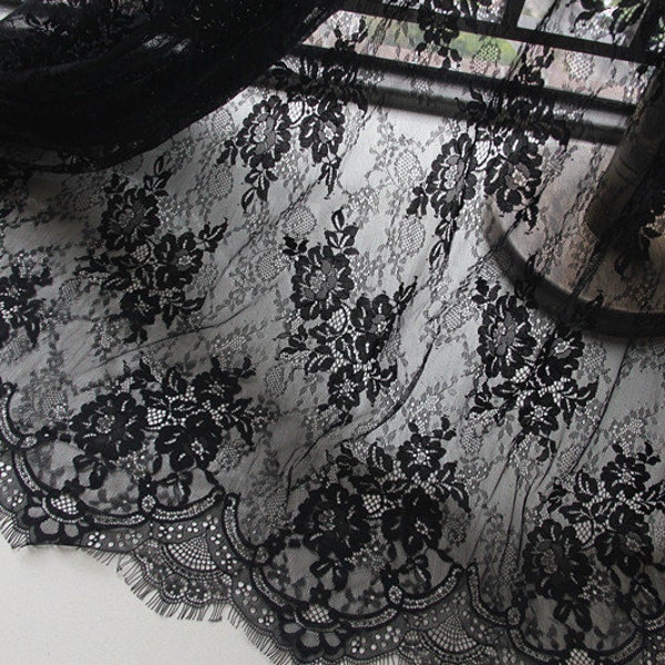 3 meters Width 59.05 inches black/milk white wedding lace fabric,flowers embroidered lace,floral 3D lace fabric,lace for DIY dress(1-315)