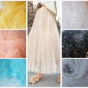 1 meter Width 62.99''  soft tulle moon star fabric, 12 color tulle fabric, for DIY wedding / prom dress(224-10)