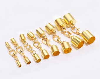 10 embouts à fermoir mousqueton argenté et doré pour la fabrication de bijoux DIY, embouts de cordon à pampilles avec forme de cloche pour corde de collier et bracelet, 3 mm à 10 mm