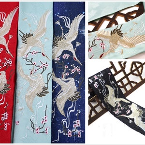 Embroidery Red-crowned crane Hanfu jacquard collar cuff decorative,Hanfu belt,Skirt end,skirt head,Embroidered collar of Hanfu(226-38)