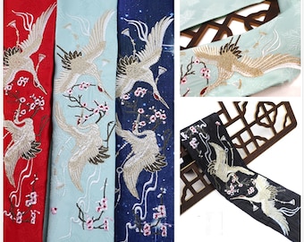 Embroidery Red-crowned crane Hanfu jacquard collar cuff decorative,Hanfu belt,Skirt end,skirt head,Embroidered collar of Hanfu(226-38)