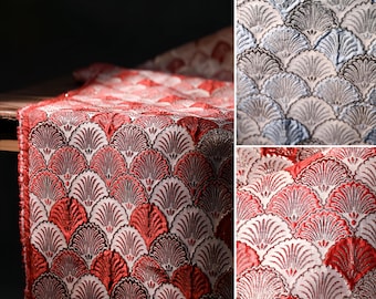 Art Deco Fan Scale Jacquard Brocade Fabric Chinese Style Textured Designer Material for DIY Bag Dressmaking Clothing Upholstery
