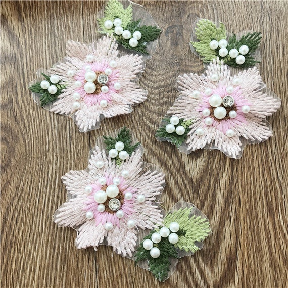 2Pcs Flower Lace Embroidered Appliques – Pearl Embroidered Fabric Patches For Wedding Dresses & DIY Crafts - View #8