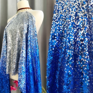 0.5 meter Gradient Sequin Fabric - Deep Blue to Gold Ombre Sparkle Material for DIY Crafts, Costumes, and Apparel(233-15)