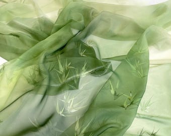 Tela de gasa de 1 metro de ancho y 59,05 pulgadas, tela de gasa con hojas de bambú, tela para hacer faldas rusas, para Hanfu chino, para confección de vestidos (257-10)