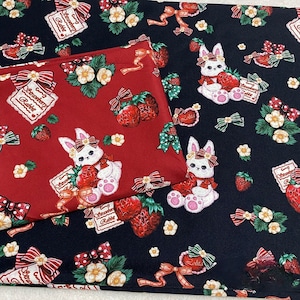 100cmx145cm lovely Strawberry Rabbit fabric,black red Lolita fabric,for DIY Ruskirt,for kawaii Dress,for dolling making(241-52)