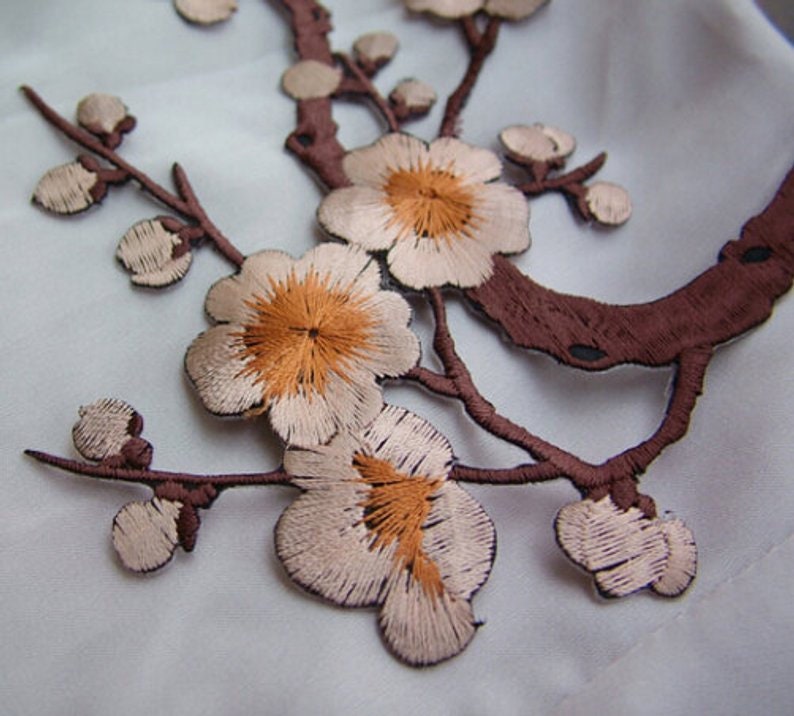 Iron-on Plum Blossom Embroidered Appliques,Adhesive Embroidered Flowers,Patches For Dress Supplies83-13 image 8