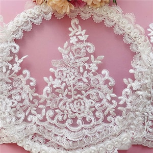 Width 9.44 inches lace trim,Ivory flowers embroidered lace,floral lace trim, trim lace for DIY dress (186-287)