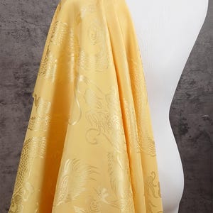 Golden Dragon Jacquard Fabric | Chinese Style Silk Brocade | Traditional Costume Material for Hanfu, Stage Wear Robes and Practice Garments