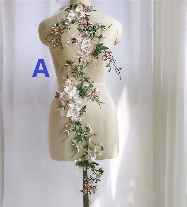 Grande taille Appliques brodées florales, 5 couleurs broderie applique patch, fleur de dentelle, dentelle applique artisanat, robe DIY 186-43 A