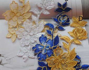 2 pcs Embroidered Appliques,Adhesive Embroidered Flowers,Patches For Dress Supplies,iron-on Hair Flower,Headpiece(89-6)