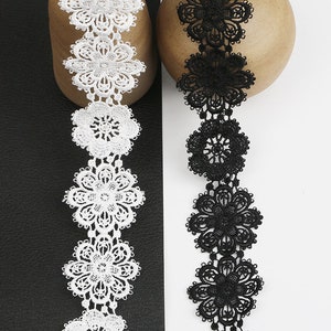 Width 5cm white Black lace trim,flowers embroidered lace,floral lace trim for bridal veil,scalloped trim lace for DIY dress