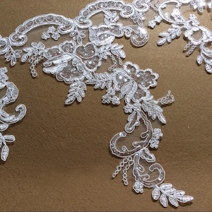 Width 13.39 inches lace trim,Ivory flowers Beaded lace,floral lace trim for bridal veil,scalloped trim lace for DIY dress(45-6)