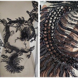 Big black Embroidered Sequins Appliques, Dragon Embroidered Appliques,Sew-on Patches For Dress Supplies,for Chinese Dress DIY (120-388)