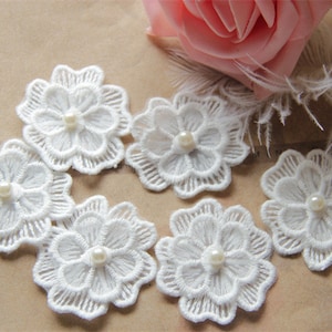 5 pieces Lace Appliques,Ivory Embroidered Flowers,pearl Patches For Wedding Supplies,Bridal Hair Flower,Headpiece(1-292)
