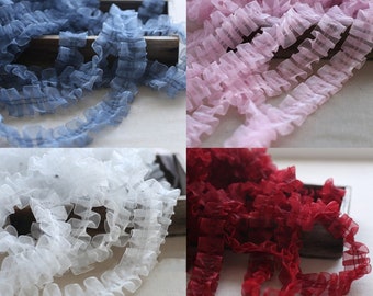 Largeur 1,57 pouces en forme de I garniture de dentelle d’organza plissée, garniture de dentelle pour col, pour jupe, pour la fabrication de poupées (95-271)