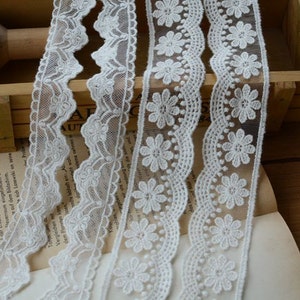 2 yards Width inches ivory lace trim,flowers embroidered lace,floral lace trim for bridal veil,lace for DIY dress(69-107)