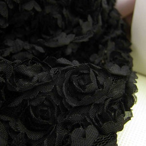 Breite 51,18 Zoll schwarzer Blütengewebe, Chiffon blumiges Trim,3D-Gewebe, Blumengewebe für DIY-Dress-0,5 Meter-142-12)