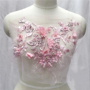 1 pcs Floral Lace Appliques ,Embroidered beaded Flowers,Patches For Wedding Supplies,Bridal Hair Flower,pink Headpiece(186-212)