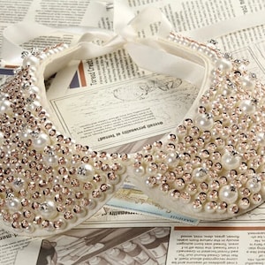 Beaded lace Collar Appliques,Pearl Collar For DIY Dress,1 piece(115-1)