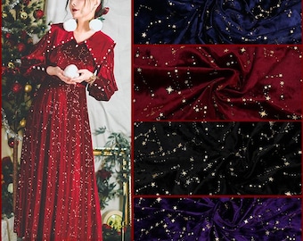 Tissu velours étoiles 50 x 145 cm, tissu étoiles multicolores, pour robe DIY (45-317)