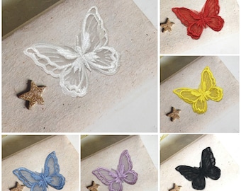 4 pieces white/ivory/black/red/yellow/blue organza Lace Appliques,Embroidered Butterfly ,Patches For Wedding Supplies,For Bridal Headpiece