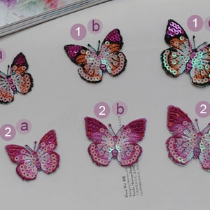 1 Pair Embroidered Appliques,Adhesive Embroidered butterfly,BeadednPatches For Dress Supplies,Hair butterfly for Headpiece44-23 image 2